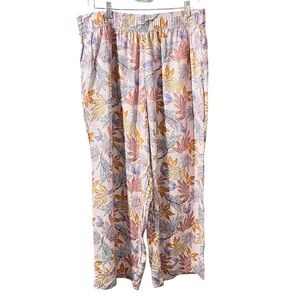 Nicole Miller Botanical Print Wide Leg 100% linen pants size XL